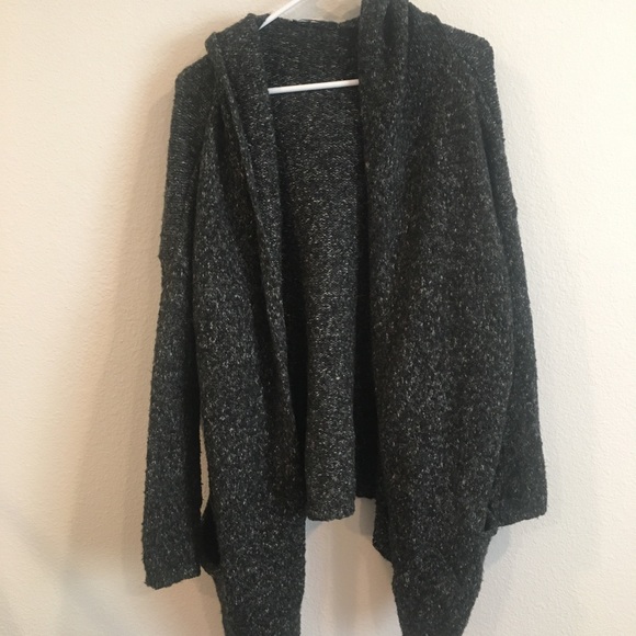 Brandy Melville Sweaters - Brandy Melville wool blend speckled salt and pepper hooded waterfall cardigan